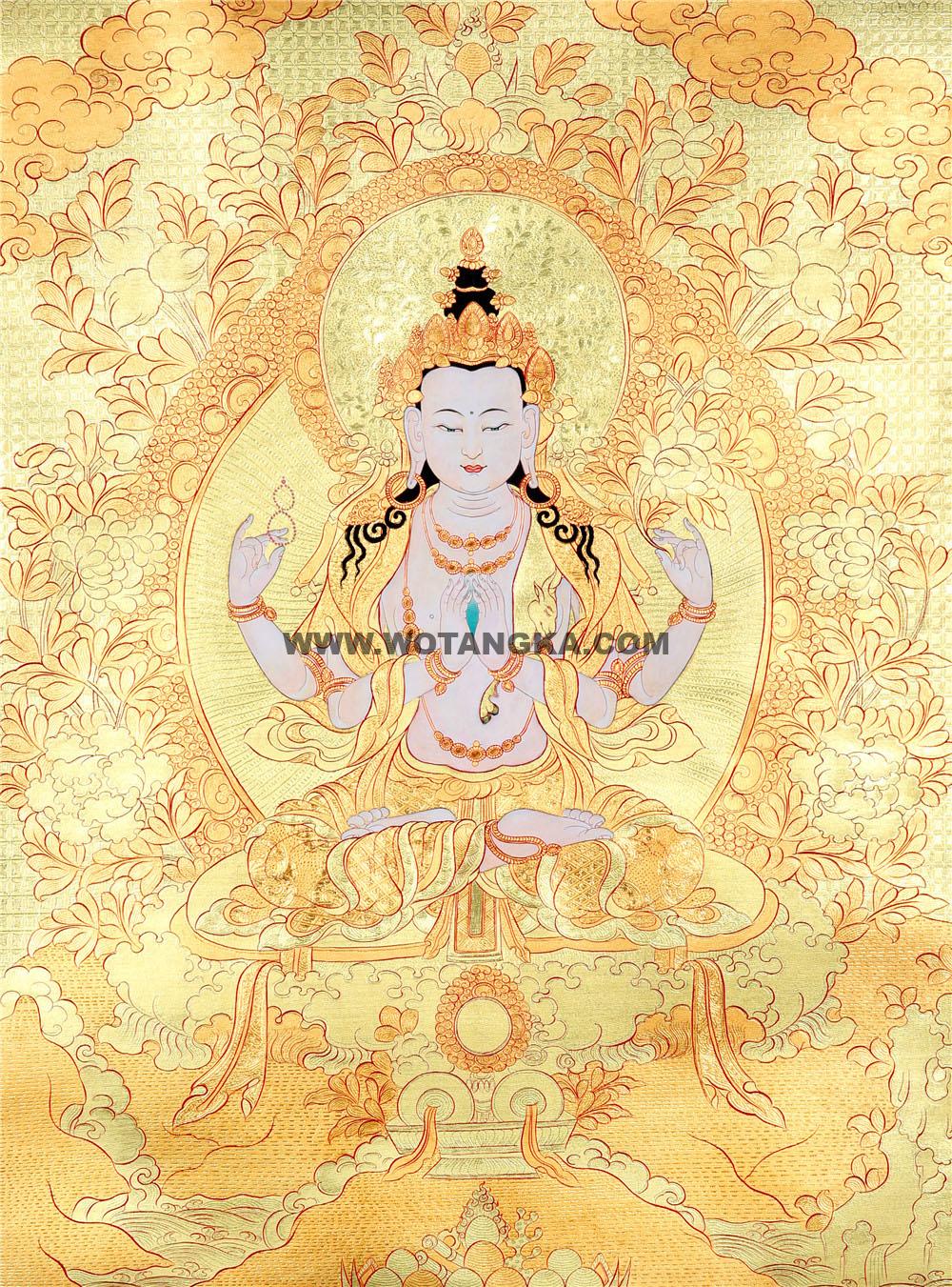 黄金唐卡-四臂观音