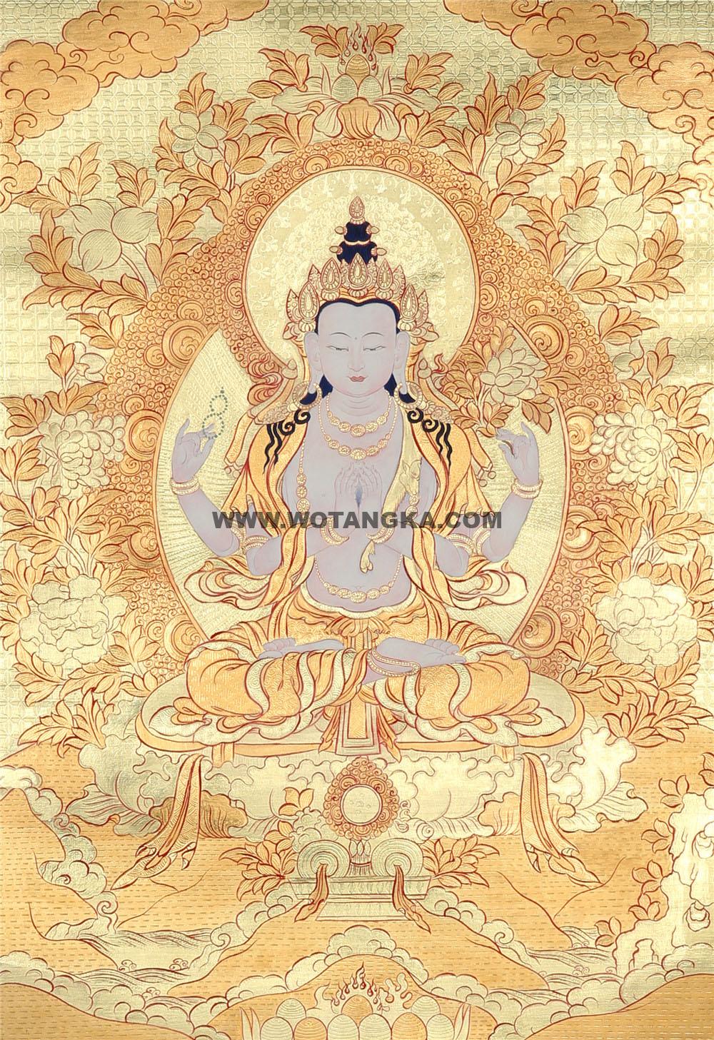 黄金唐卡-四臂观音