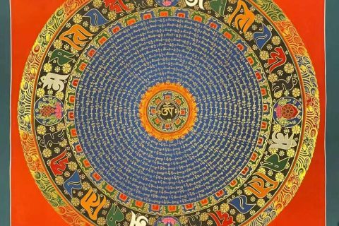 编号191-116163：彩绘唐卡-六字真言坛城（70*70CM左右）