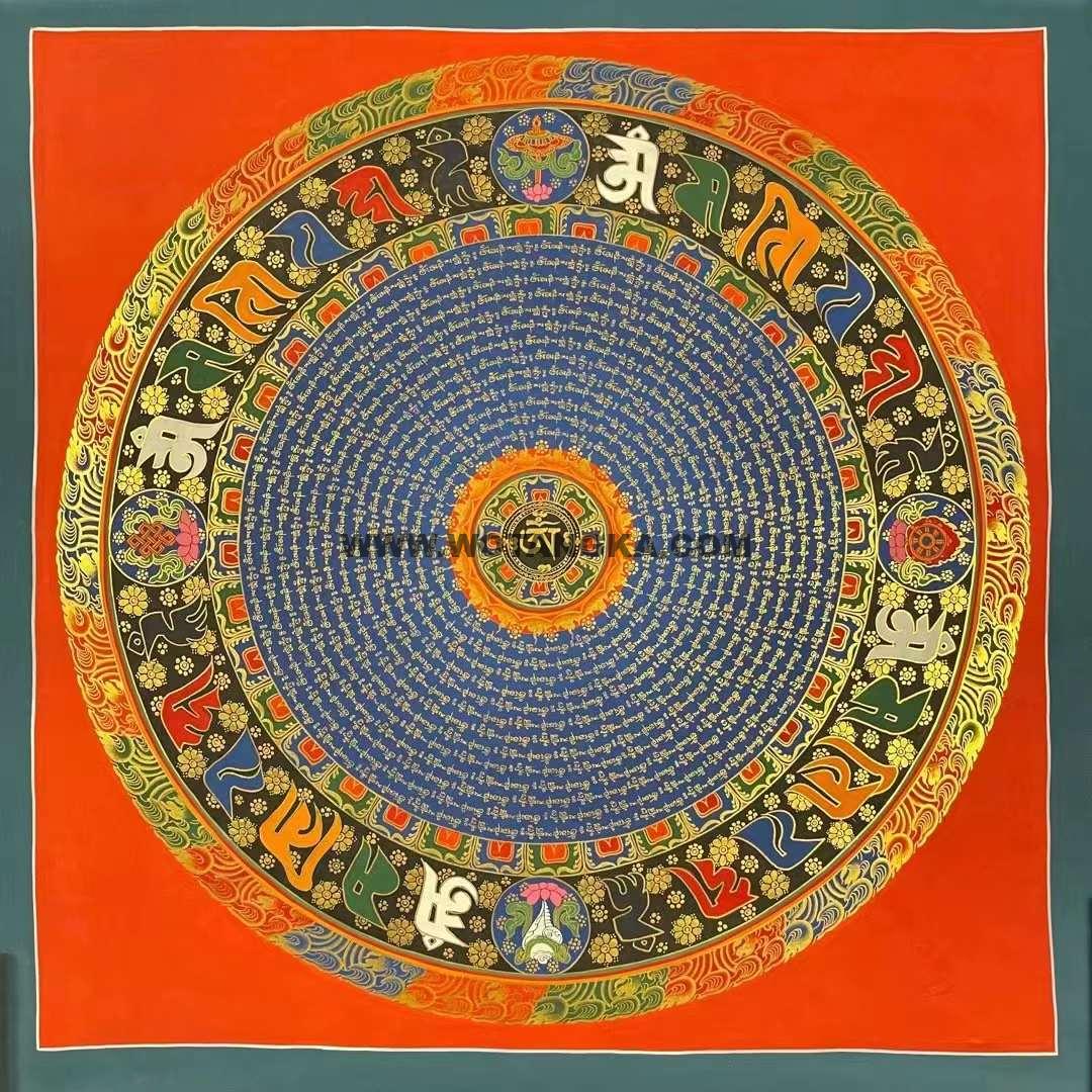 编号191-116163：彩绘唐卡-六字真言坛城（70*70CM左右）