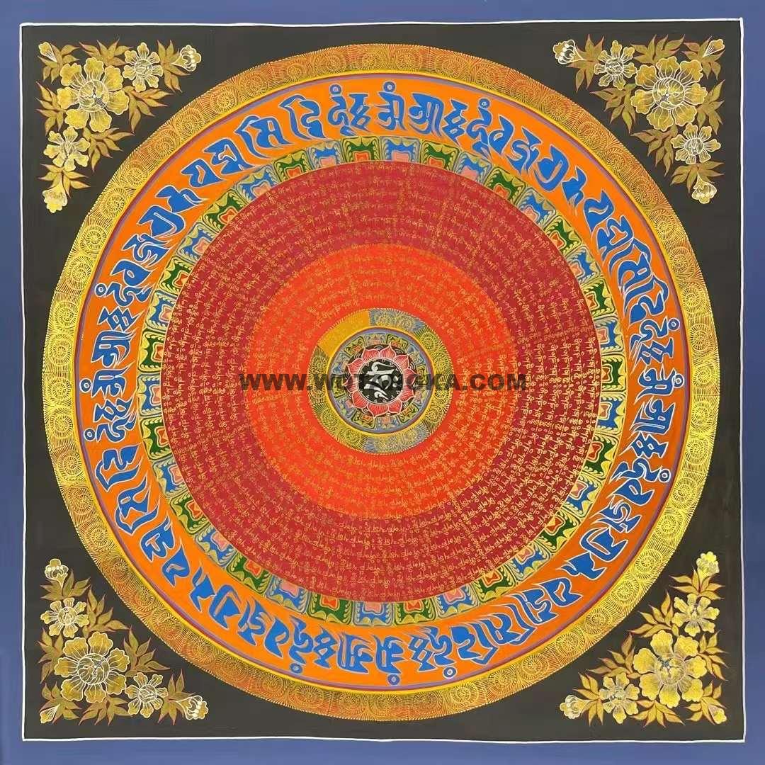 编号191-228156：彩绘唐卡-六字真言坛城（100*100CM左右）