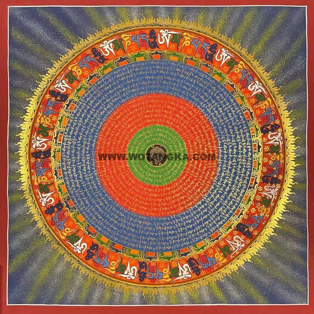 编号191-423561：彩绘唐卡-六字真言坛城（100*100CM左右）