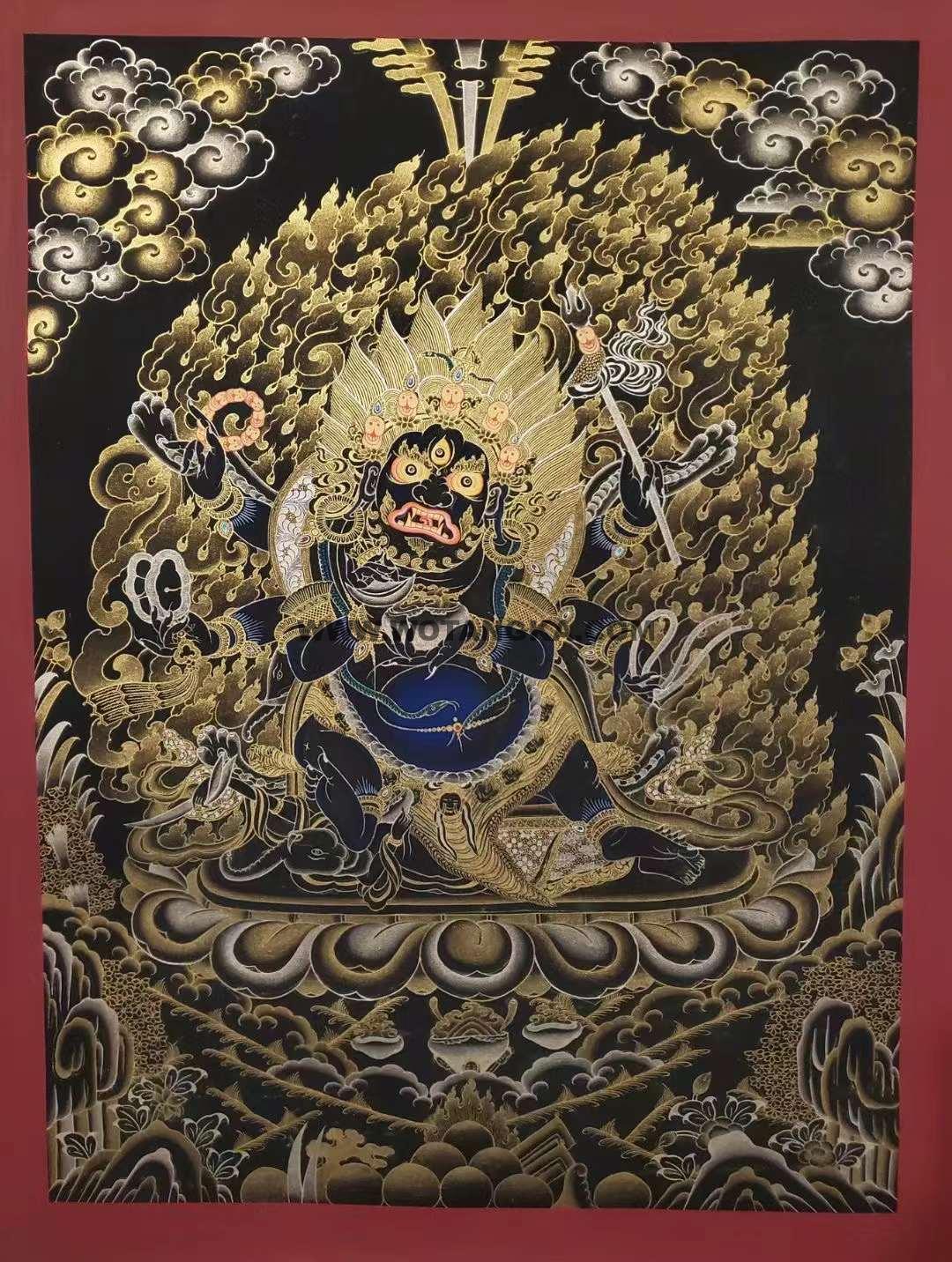 编号153-186420：黑金唐卡-六臂玛哈嘎拉（70*50CM左右）