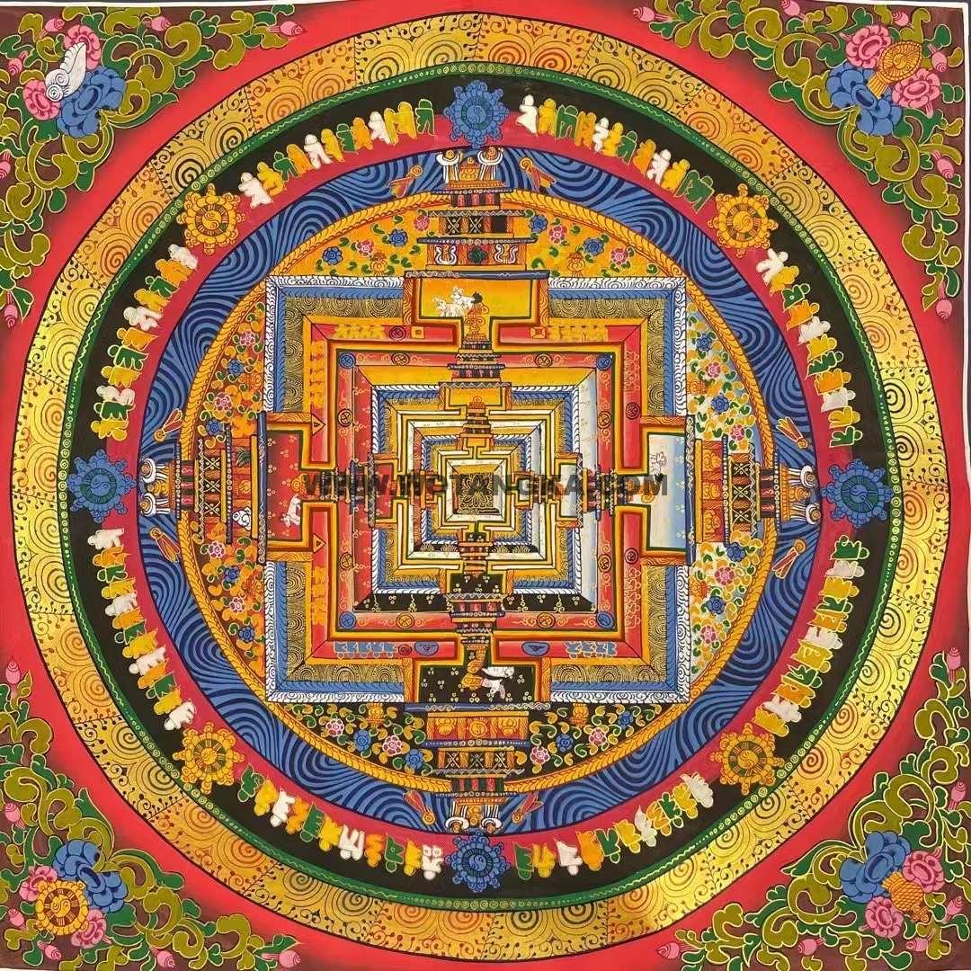 编号191-596617：彩绘唐卡-时轮金刚坛城（100*100CM左右）