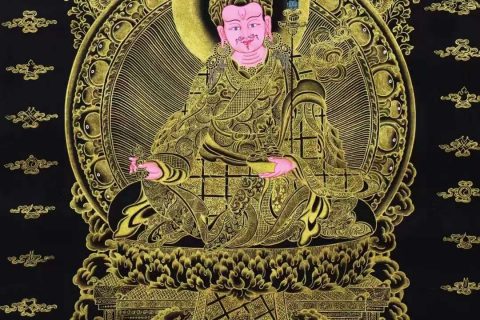 编号138-986803：黑金唐卡-莲花生大士（80*46CM左右）
