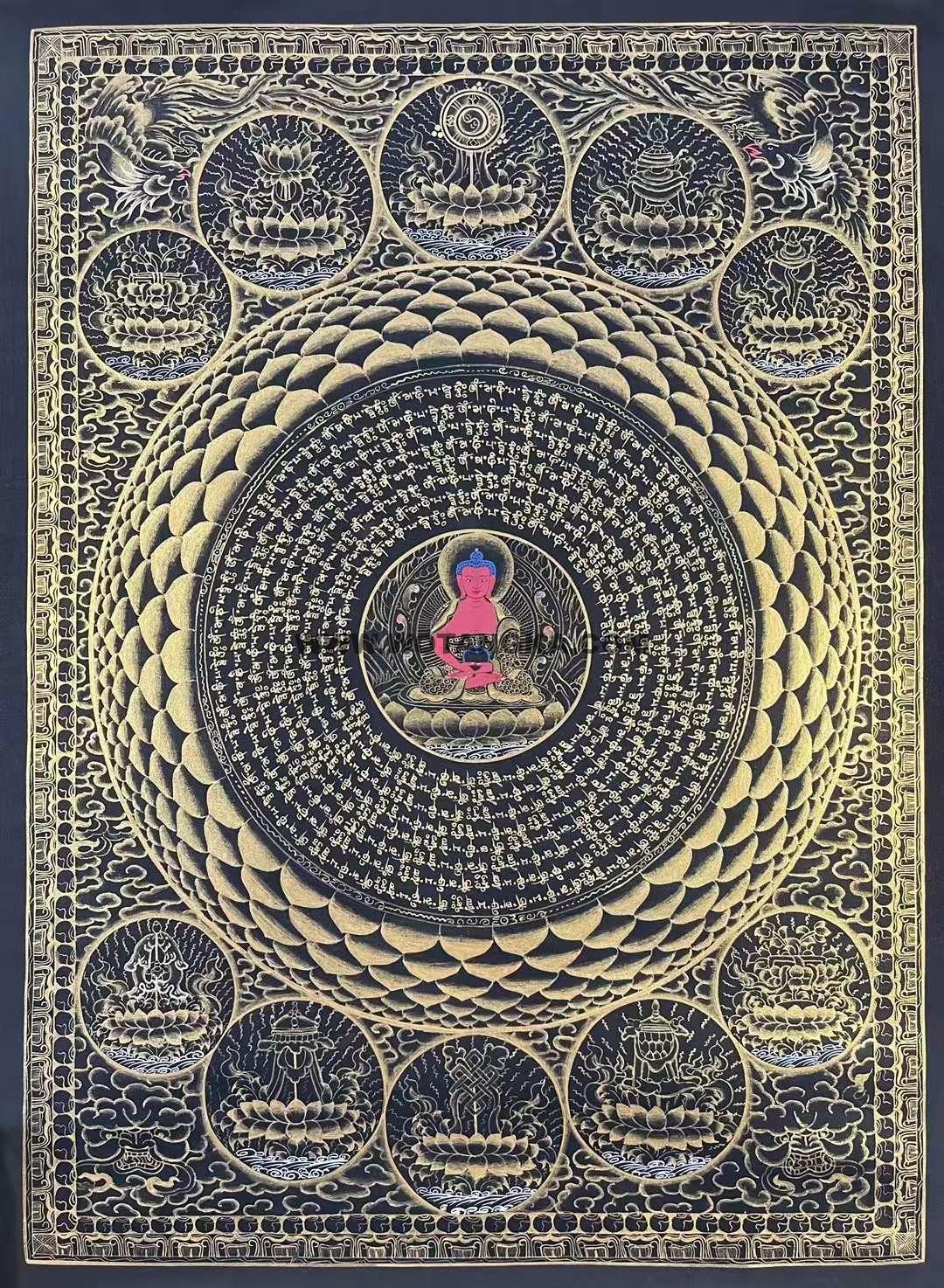 编号172-426934：黑金唐卡-吉祥八宝阿弥陀佛坛城（75*50CM左右）