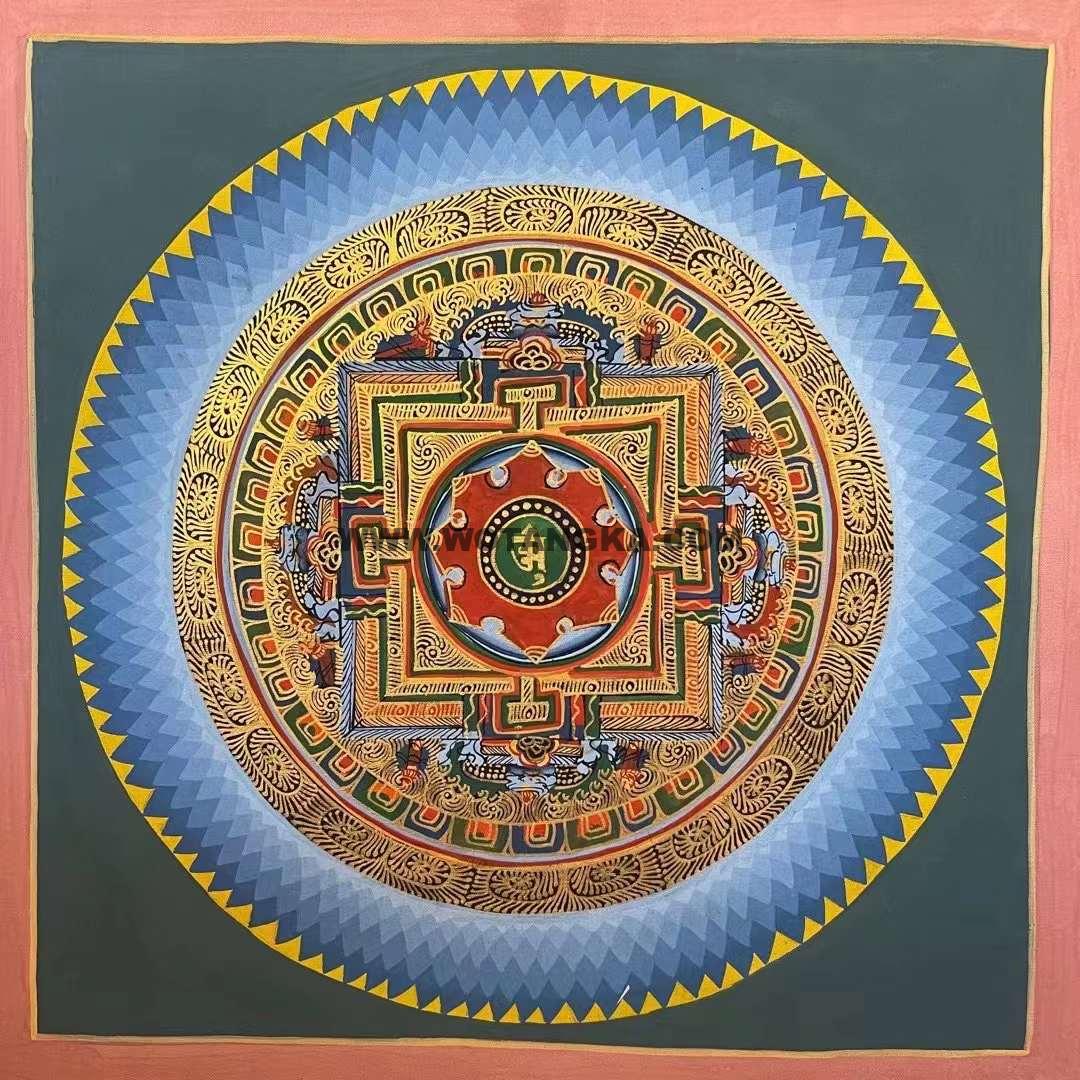 编号191-176533：彩绘唐卡-六字真言坛城（30*30CM左右）
