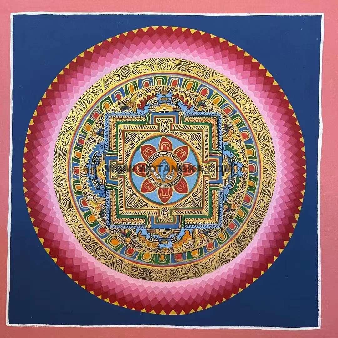 编号191-227359：彩绘唐卡-六字真言坛城（30*30CM左右）