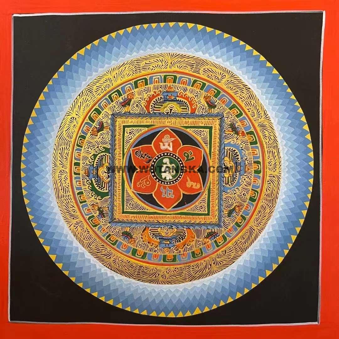 编号191-330468：彩绘唐卡-六字真言坛城（30*30CM左右）