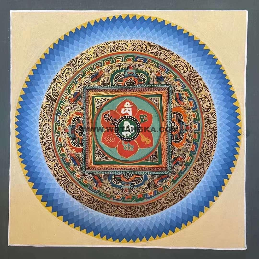 编号191-320341:彩绘唐卡-六字真言坛城(30*30CM左右)