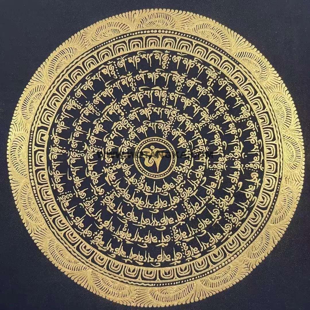 编号191-401814：黑金唐卡-六字真言坛城（25*25CM左右）