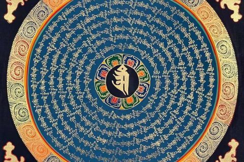 编号191-589203：彩绘唐卡-六字真言坛城（30*30CM左右）