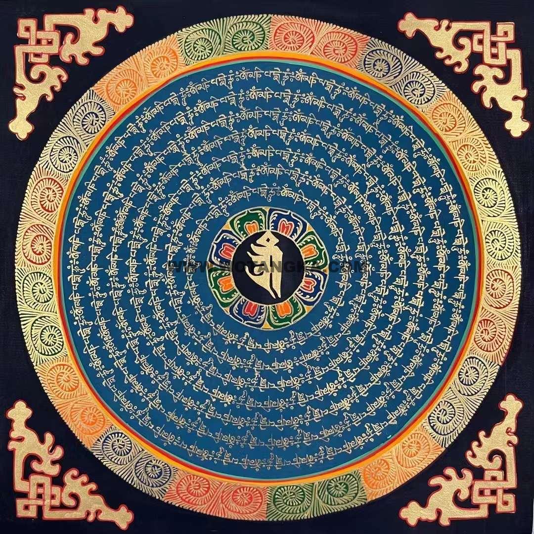 编号191-589203：彩绘唐卡-六字真言坛城（30*30CM左右）