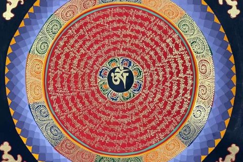 编号191-489043：彩绘唐卡-六字真言坛城（30*30CM左右）