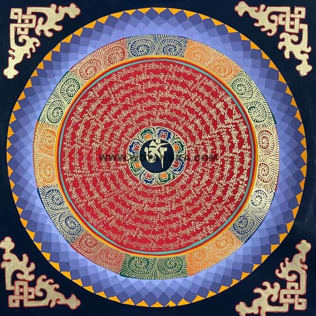 编号191-489043:彩绘唐卡-六字真言坛城(30*30CM左右)