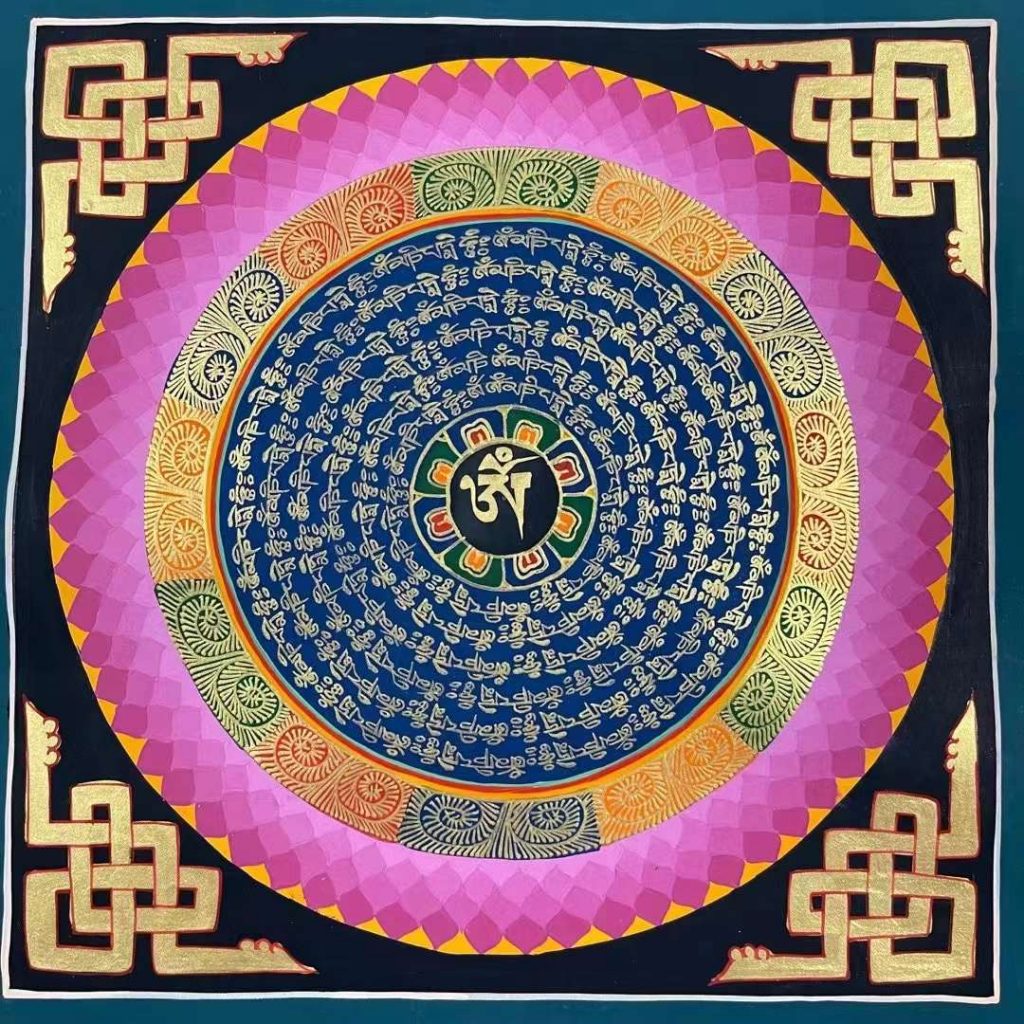 编号191-667535：彩绘唐卡-六字真言坛城（30*30CM左右）