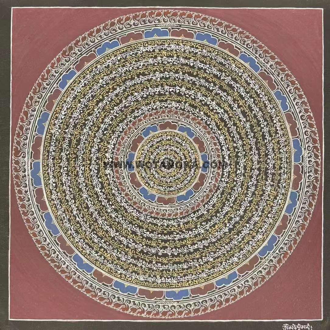 编号191-553546：彩绘唐卡-六字真言坛城（120*120CM左右）