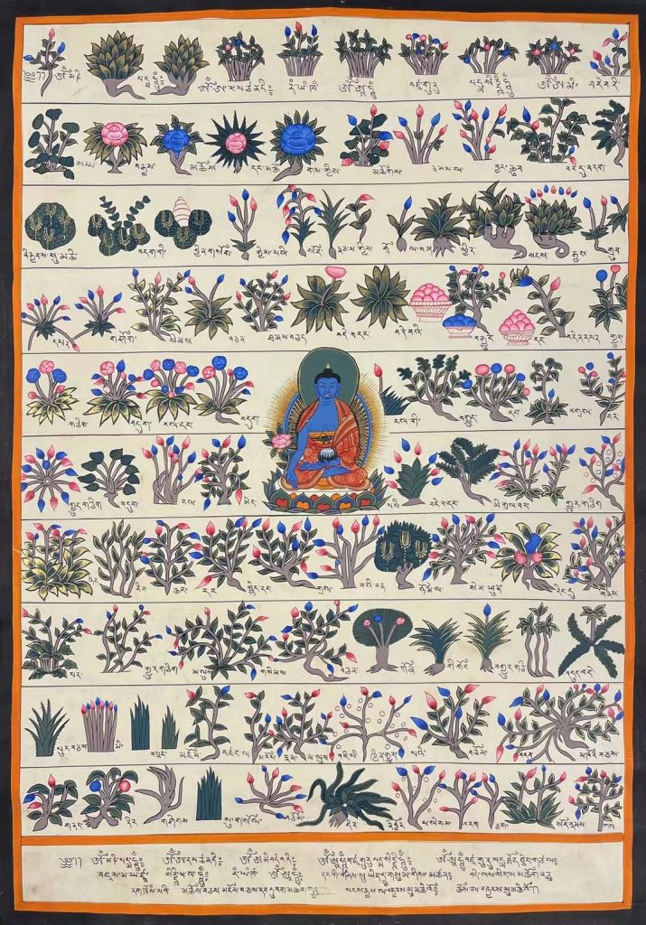 编号162-122672：彩绘唐卡-药师佛·藏药图（110*90CM左右）