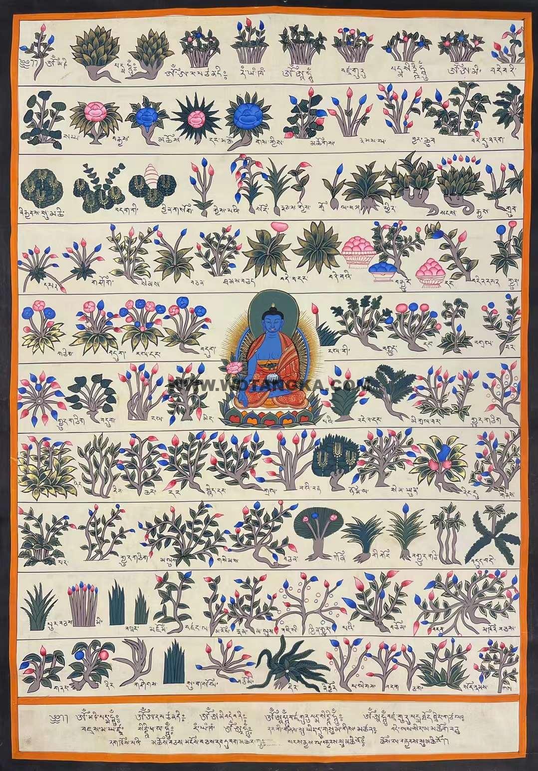 编号162-122672：彩绘唐卡-药师佛·藏药图（110*90CM左右）