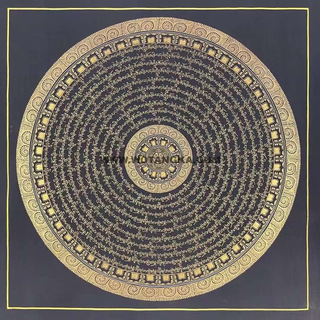 编号191-463701：黑金唐卡-六字真言坛城（25*25CM左右）