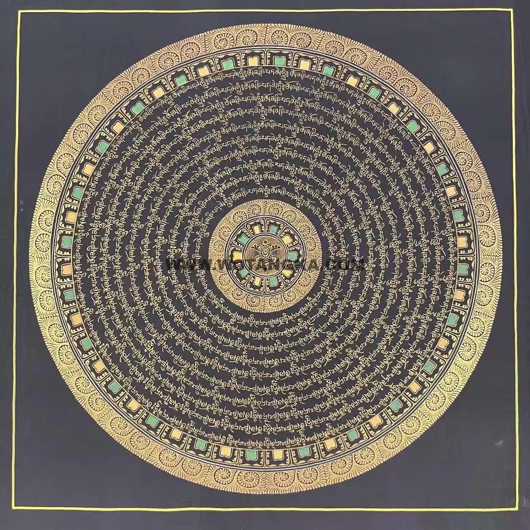 编号191-541179：黑金唐卡-六字真言坛城（25*25CM左右）
