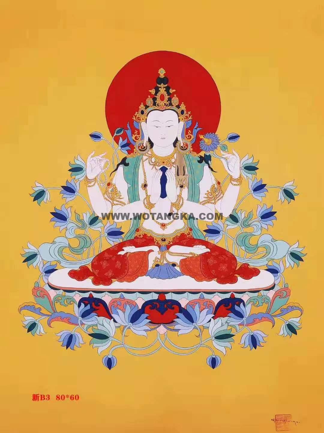 编号172-245173：彩绘唐卡-四臂观音（80*60CM左右）