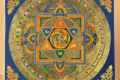 编号172-859089：彩绘唐卡-六字真言坛城（70*70CM左右）