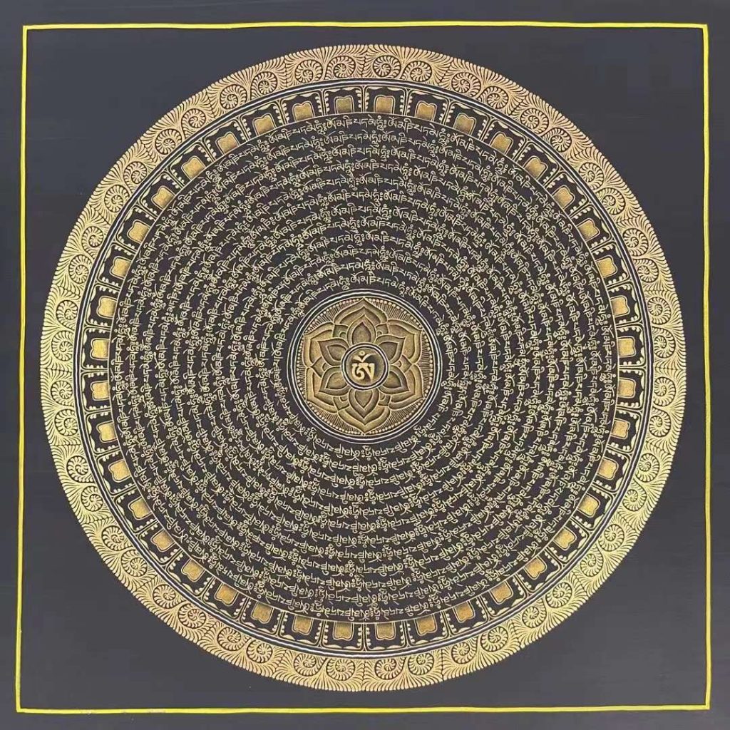 编号191-414495：黑金唐卡-六字真言坛城（100*100CM左右）