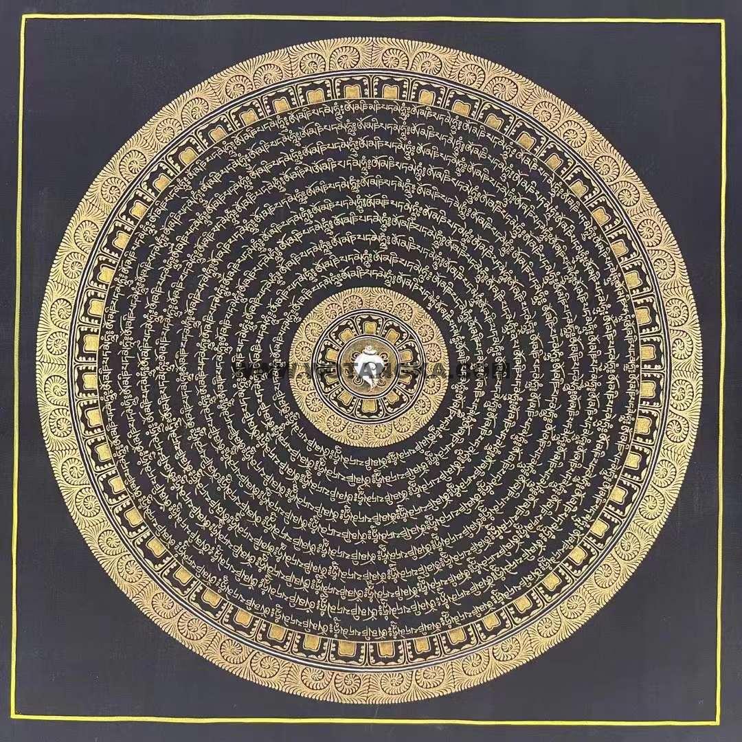 编号191-292885：黑金唐卡-六字真言坛城（30*30CM左右）