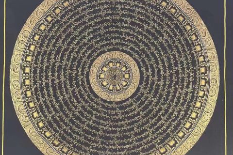 编号191-371582：黑金唐卡-六字真言坛城（30*30CM左右）