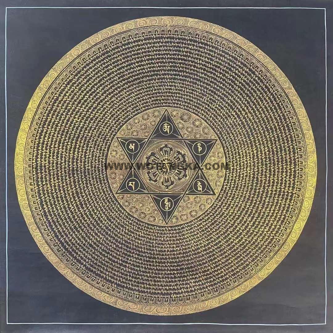 编号191-999519：黑金唐卡-六字真言坛城（180*180CM左右）