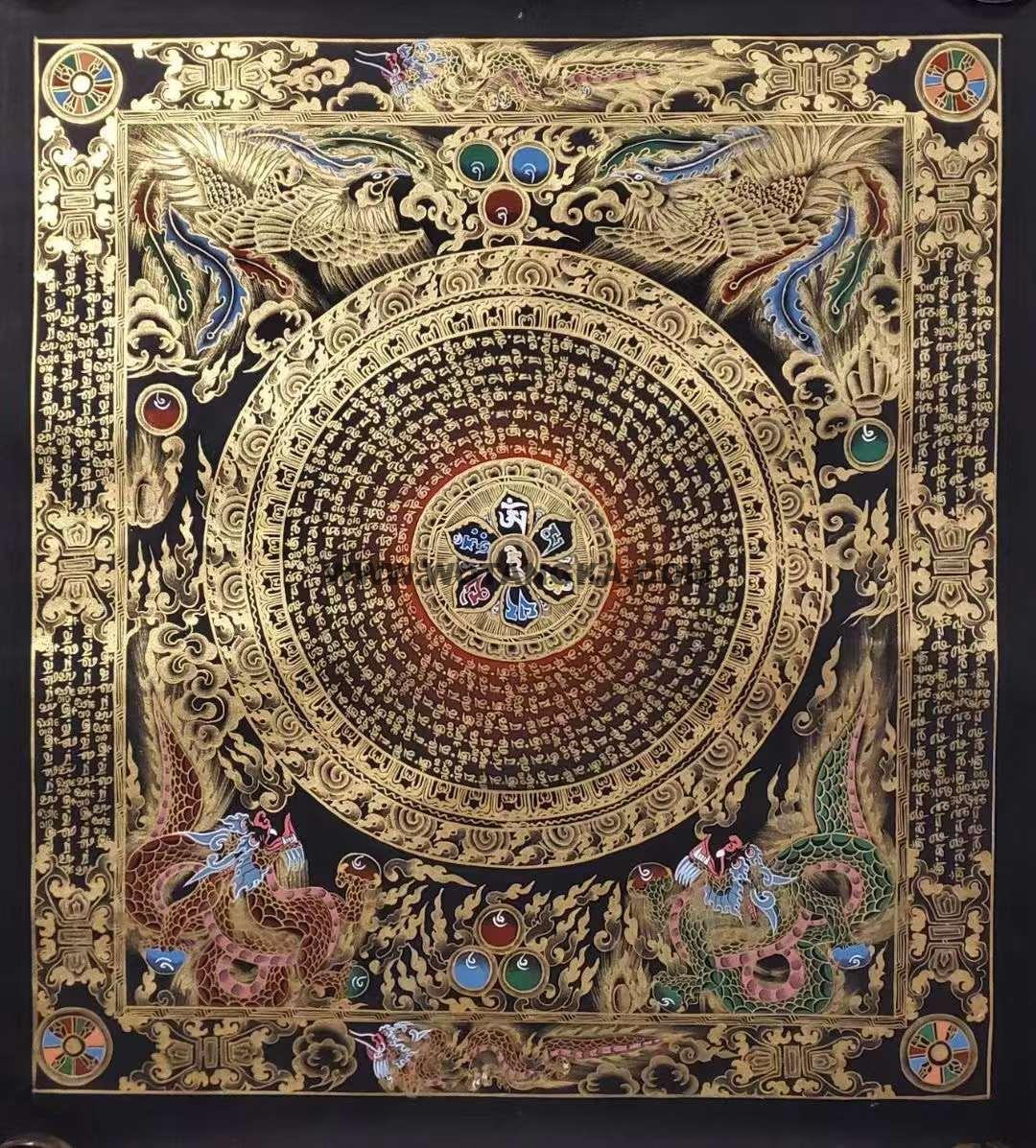 编号191-942446：彩绘唐卡-六字真言龙凤坛城（100*100CM左右）