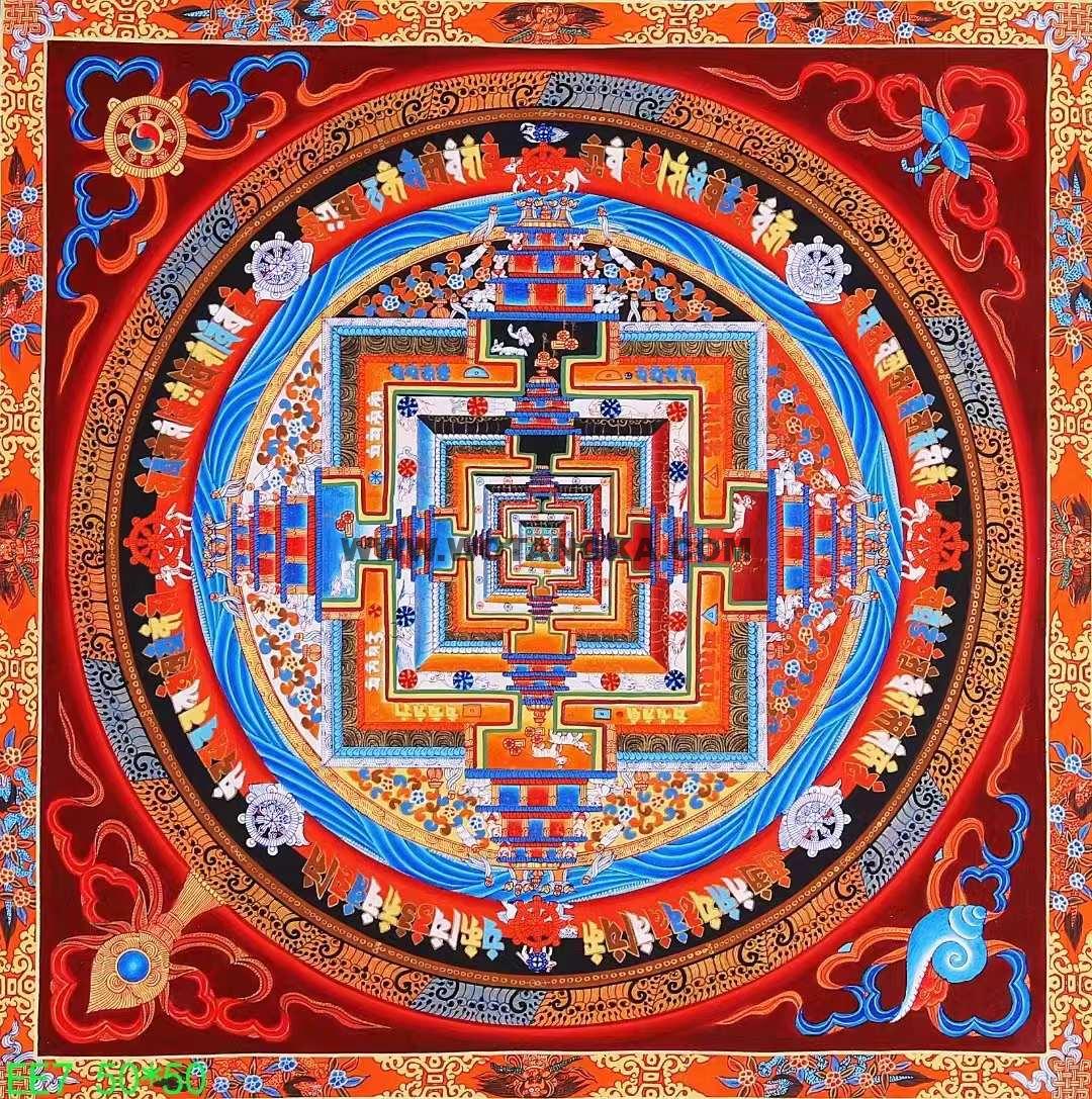 编号138-115676：彩绘唐卡-时轮金刚坛城（50*50CM左右）