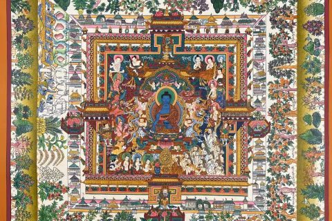 编号172-309250：彩绘唐卡-药师佛坛城（90*65CM左右）