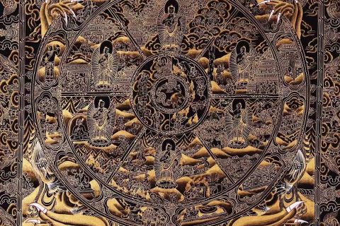 编号172-520453：黑金唐卡-六道轮回（72*52CM左右）