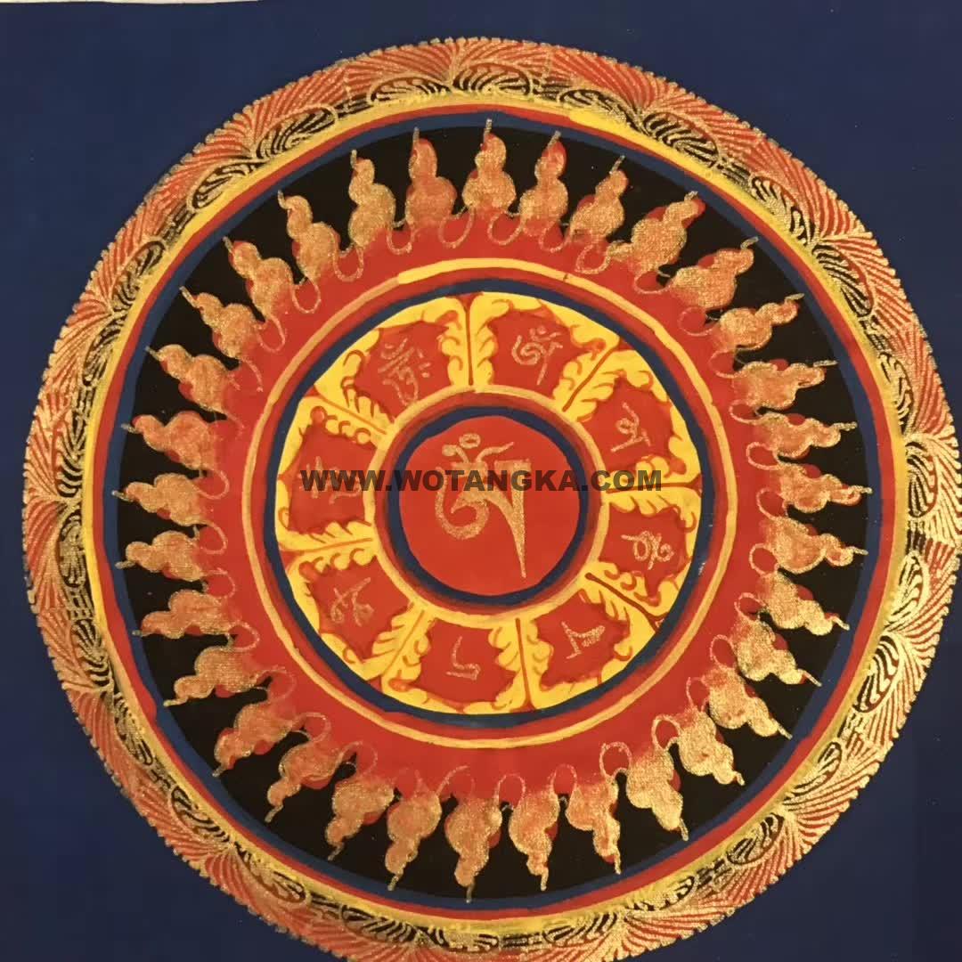 编号191-401442：红金唐卡-六字真言坛城（20*20CM左右）