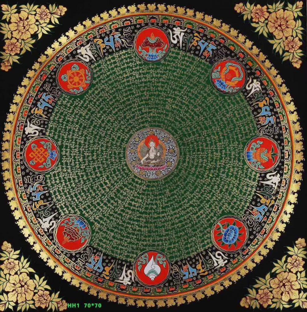 编号191-446979：彩绘唐卡-白度母吉祥八宝坛城（70*70CM左右）