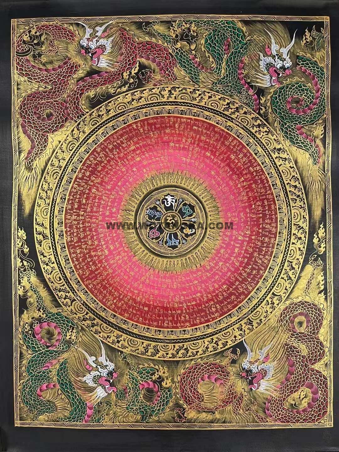 编号191-129440:彩绘唐卡-六字真言龙坛城(100*80CM左右)