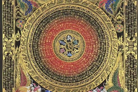 编号191-137454：彩绘唐卡-六字真言龙凤坛城（100*80CM左右）