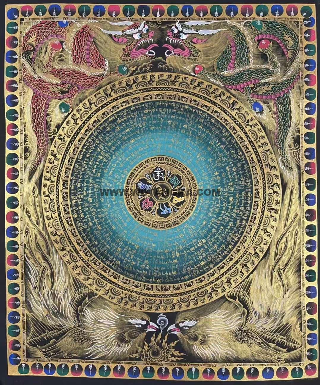 编号191-143968：彩绘唐卡-六字真言龙凤坛城（100*80CM左右）