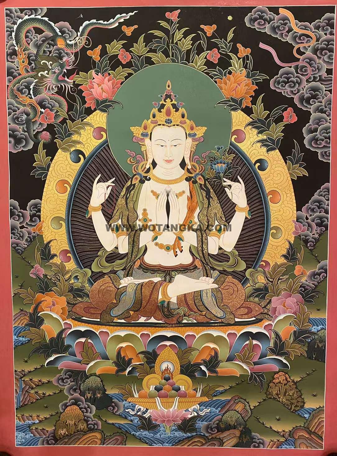 编号153-856833：彩绘唐卡-四臂观音（90*65CM左右）