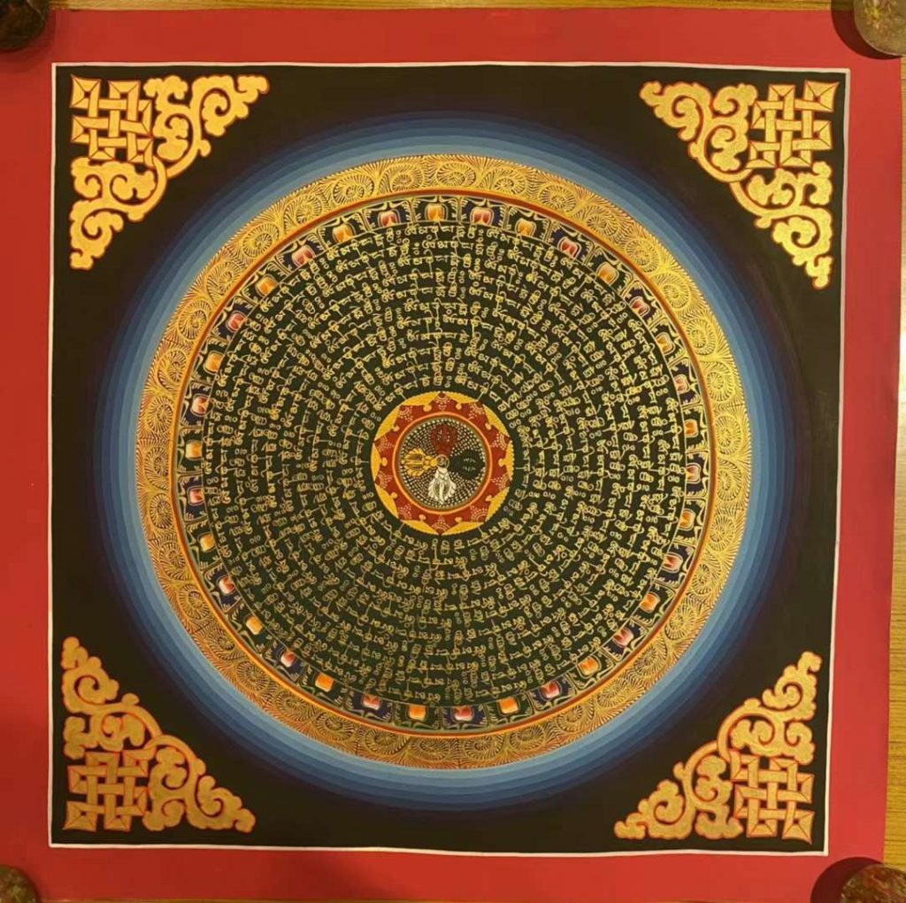 编号191-684985：彩绘唐卡-六字真言坛城（40*40CM左右）