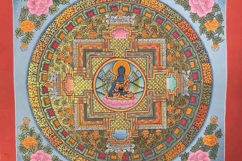 编号191-346397：彩绘唐卡-药师佛坛城（40*40CM左右）