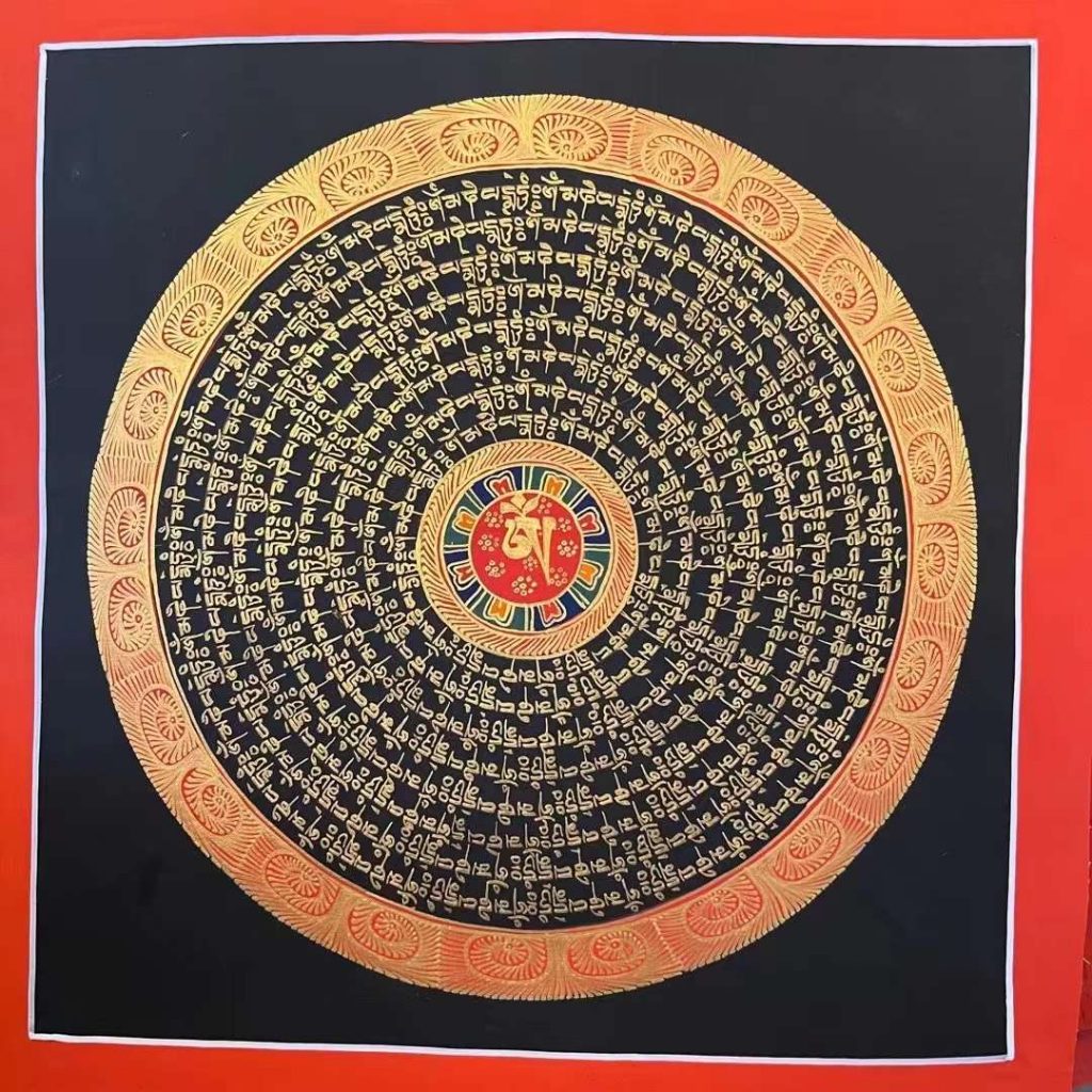 编号191-633344：黑金唐卡-六字真言坛城（20*20CM左右）
