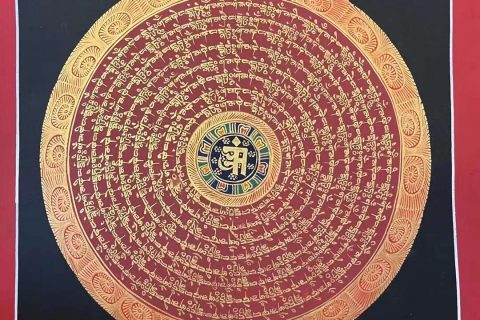 编号191-552257：红金唐卡-六字真言坛城（20*20CM左右）