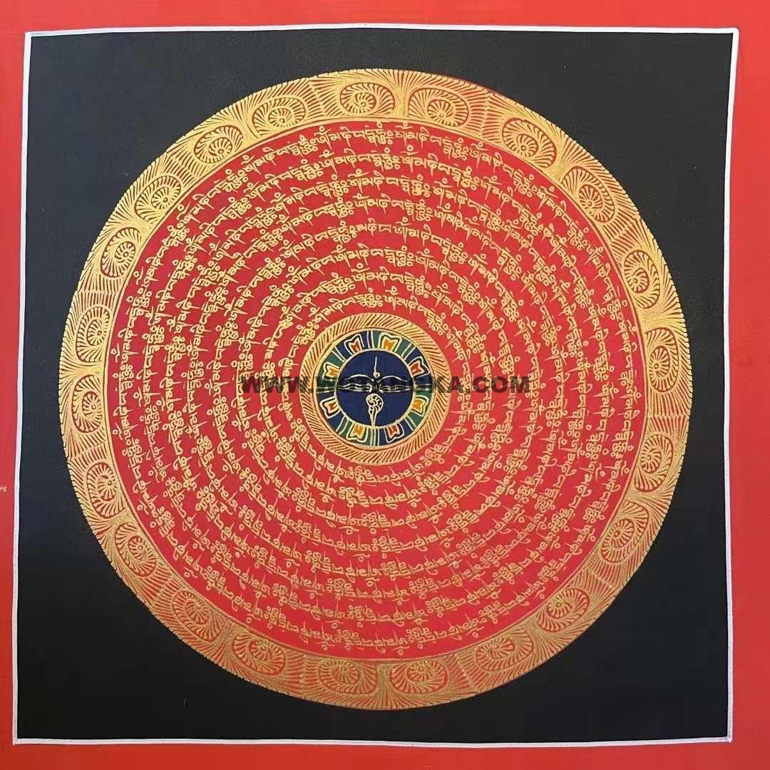 编号191-606310：红金唐卡-六字真言坛城（20*20CM左右）