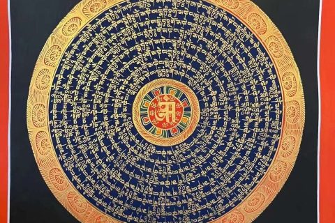 编号191-599415：蓝金唐卡-六字真言坛城（20*20CM左右）