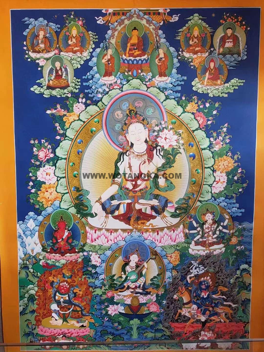 编号153-385694：彩绘唐卡-白度母·长寿三尊（150*95CM左右）