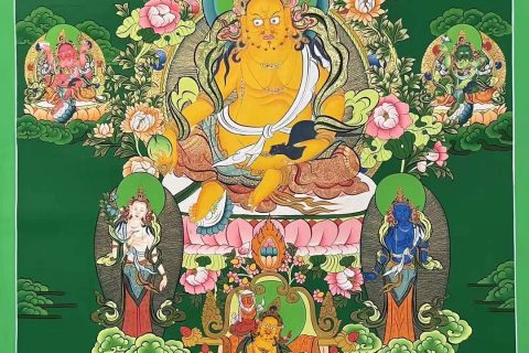 编号153-175617：绿金唐卡-五方财神（100*70CM左右）