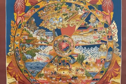 编号153-877678：彩绘唐卡-六道轮回（90*55CM左右）